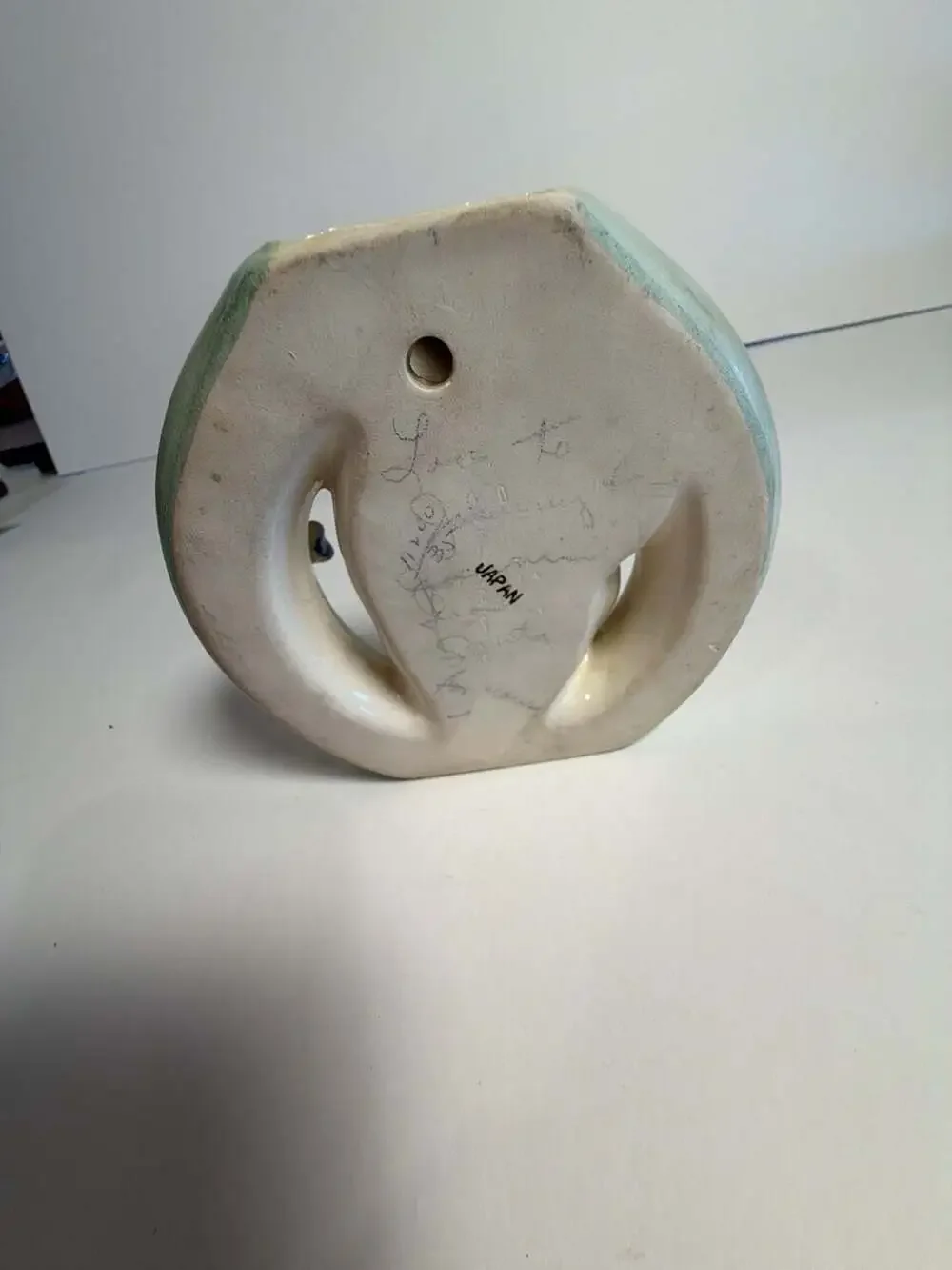 Vintage Mid-Century Japanese Ceramic Ba-Bee Ring Wall Pocket Vase